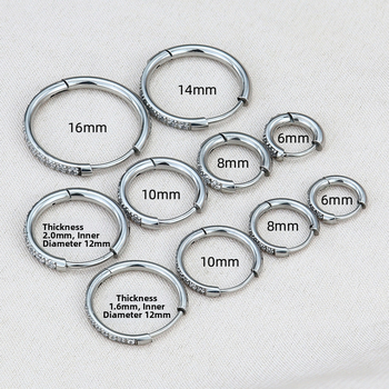 Nerūdijančio plieno minimalistiniai žiediniai auskarai su mikro įdėtu cirkonu, unisex