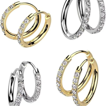 Ατσάλινα σκουλαρίκια σε σχήμα κρίκου με μινιμαλιστικό σχέδιο, μικροενθέσεις ζιρκόν, unisex