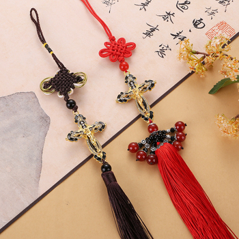 Μεταλλικό διακοσμητικό αυτοκινήτου – κινεζικός παραδοσιακός κόμβος με κρεμαστό σταυρός και φούντα για τον πίσω καθρέφτη, εσωτερική διακόσμηση αυτοκινήτου