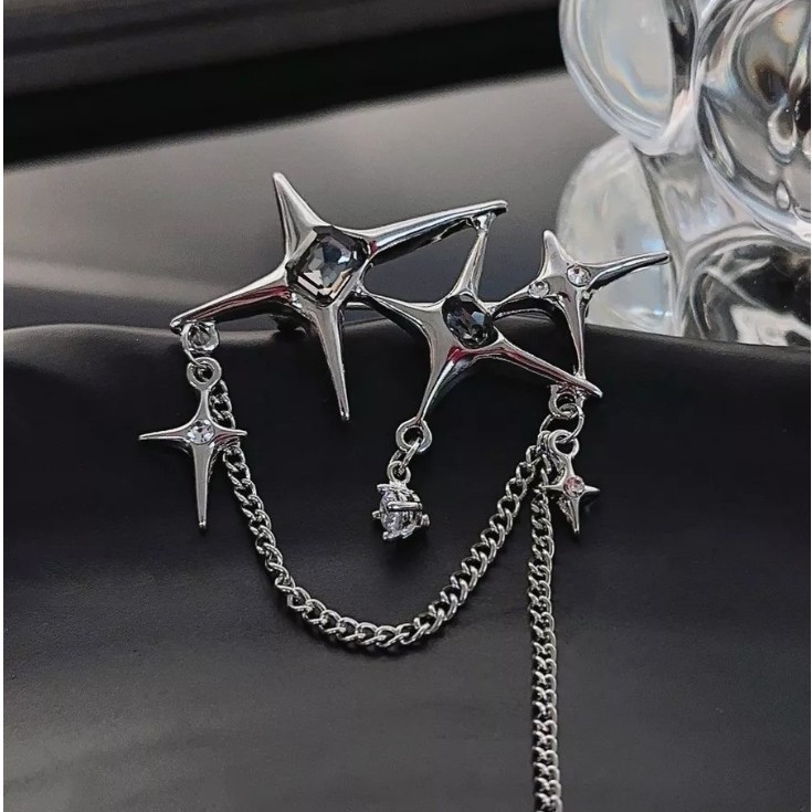 Broš s lancem od cinkove legure u obliku zvjezdice s resicama – unisex, dekorativni dodatak, elektroplatiranje