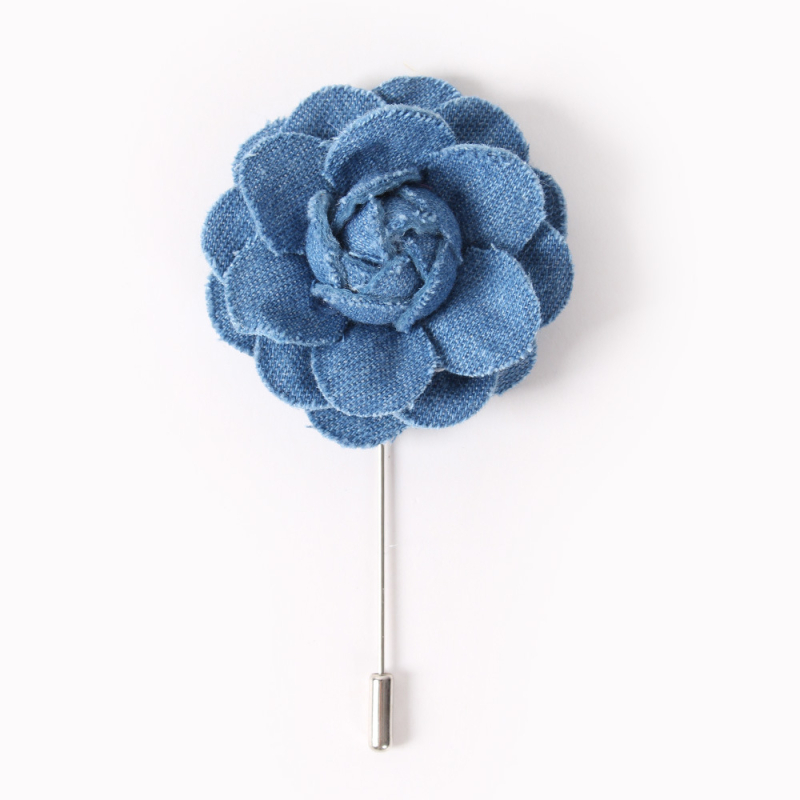 Férfi denim Camellia corsage öltönyhöz epoxi befejezéssel, virágminta, beágyazás nélkül