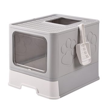 Zásuvková miska na mačky, uzavretá, proti rozptylu steliva a špliechaniu, s dolným vstupom a horným výstupom, PP materiál, obsahuje lopatku na stelivo, vhodná pre mačky, zajace a činčily.