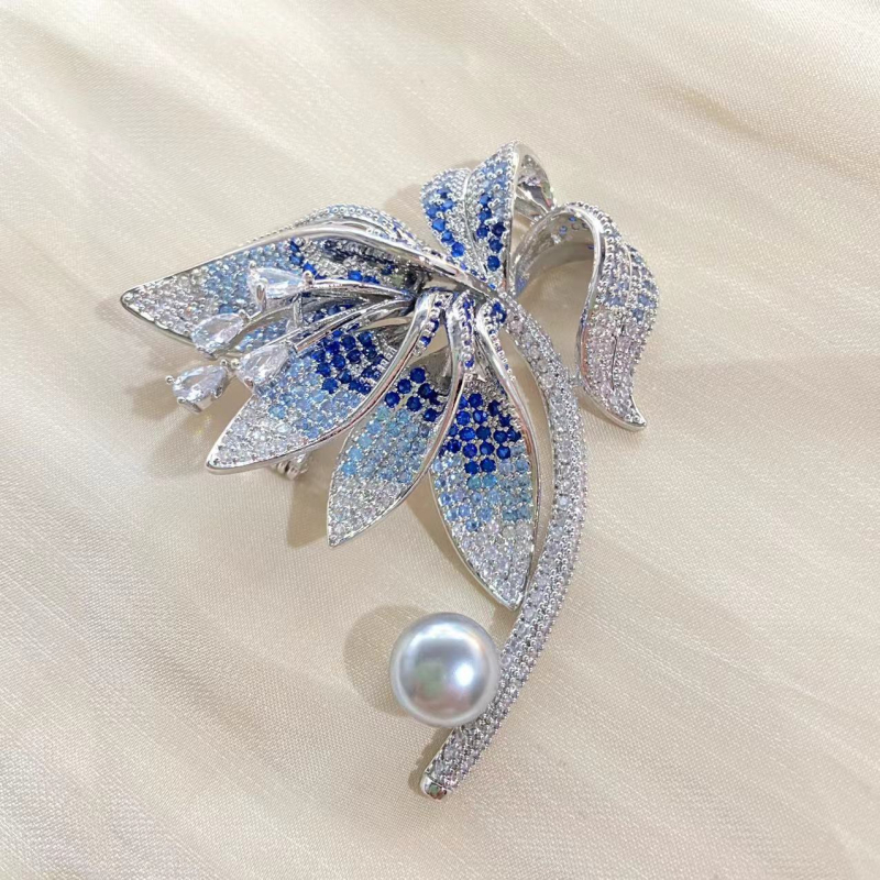 Wanlina Réz Gyöngy Virág Brooch – Virág Formájú, Elektroplatált, Dekoratív, Könnyed Lux Stílus