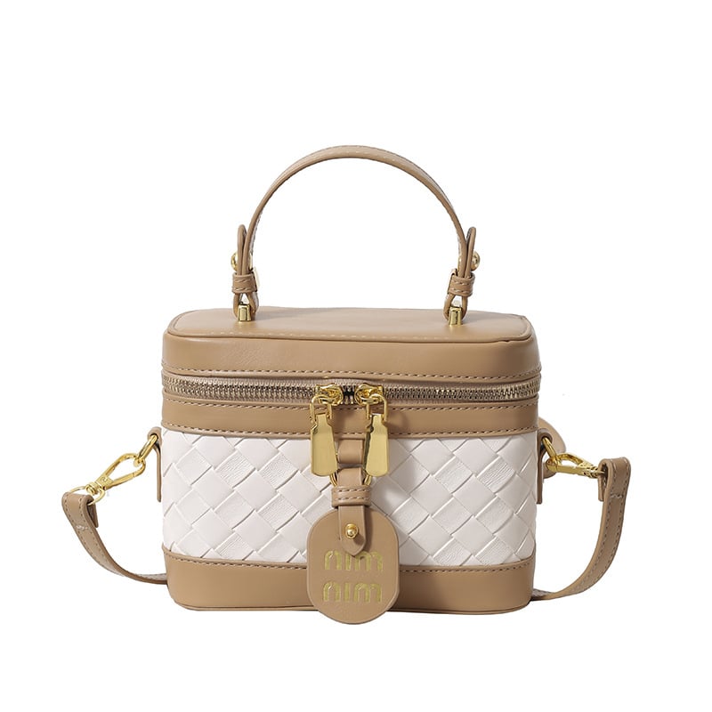 PU anyagú vödör táska fedéllel, városi minimalist design, vízszintes négyzetes forma, cipzáras zárás, belső zseb a telefon számára, egy vállpánt, mindennapi használatra