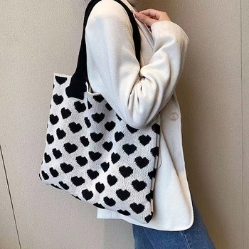 Pletene Tote torba - tkan stil, Poliester materijal, vertikalni kvadratni oblik, dvostruke naramenice, pogodna za odmor i putovanja