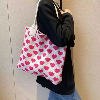 Pletene Tote torba - tkan stil, Poliester materijal, vertikalni kvadratni oblik, dvostruke naramenice, pogodna za odmor i putovanja