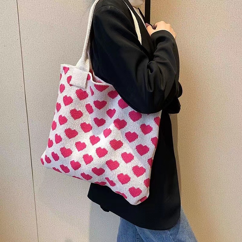 Pletene Tote torba - tkan stil, Poliester materijal, vertikalni kvadratni oblik, dvostruke naramenice, pogodna za odmor i putovanja