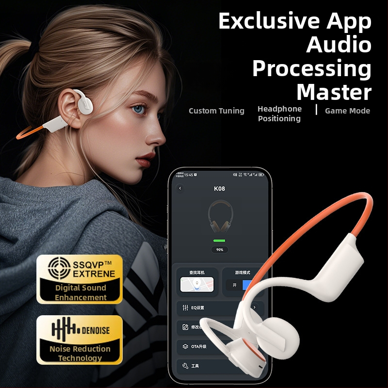 Slušalice Bluetooth s kostnom vodljivosti za biciklizam i trčanje, otvorene uhu, stereo, Bluetooth 5.3, domet 10 m, trajanje >8 h, IPX5, redukcija buke