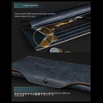 Mužská dlhá kožená peňaženka s japonským štýlom, prvotriedna hovädzia koža, veľká kapacita, viac kariet, mincovník
