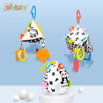 Jollybaby Geometriai textil akasztós játék autóhoz és bölcsőhöz, 0–3 éveseknek — anyag: textil, vizuális stimuláció, kéz-szem koordináció