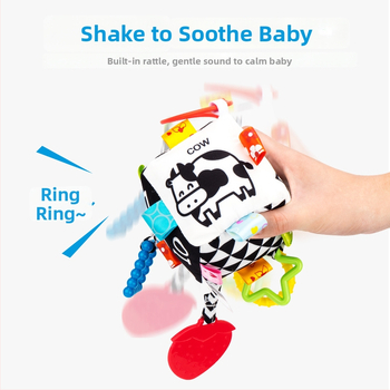 Jollybaby Geometriai textil akasztós játék autóhoz és bölcsőhöz, 0–3 éveseknek — anyag: textil, vizuális stimuláció, kéz-szem koordináció