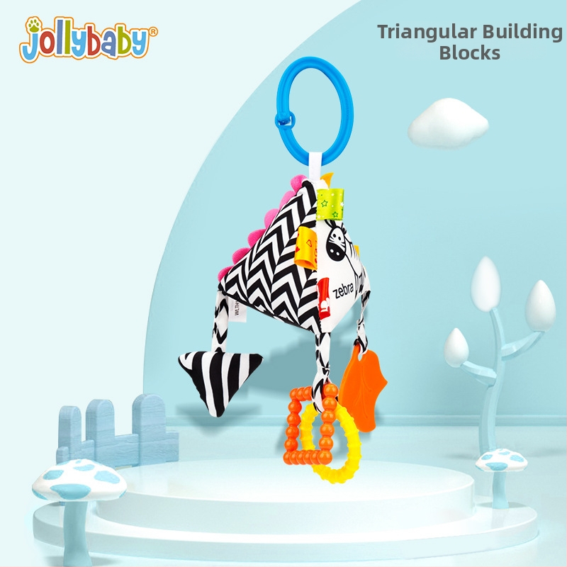 Jollybaby Geometriai textil akasztós játék autóhoz és bölcsőhöz, 0–3 éveseknek — anyag: textil, vizuális stimuláció, kéz-szem koordináció