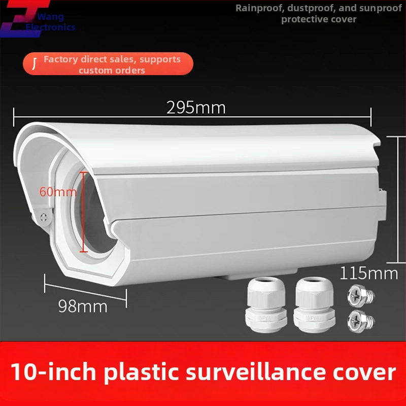 Ārējai novērošanas kamerai aizsargkorpuss, Gun tips, plastmasas korpuss; kabelis līdz 2 cm diametram; darba temperatūra -30°C līdz 60°C; skrūvju stiprinājums; logs 60×60 mm.