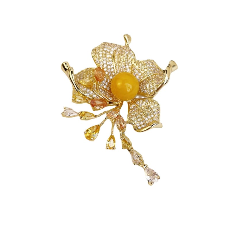 Broșă din cupru cu model floare, stil coreean, placare electrolitică, unisex (cupru; model floare; stil coreean; placare electrolitică)