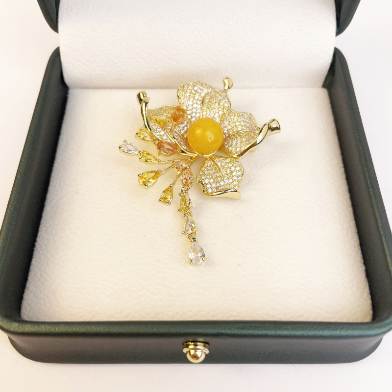 Broșă din cupru cu model floare, stil coreean, placare electrolitică, unisex (cupru; model floare; stil coreean; placare electrolitică)