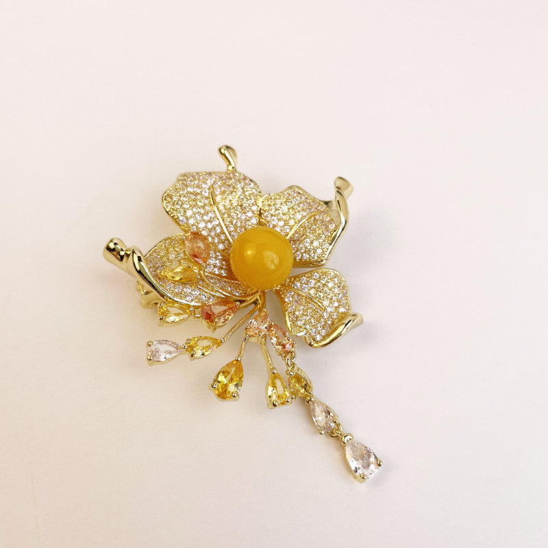 Broșă din cupru cu model floare, stil coreean, placare electrolitică, unisex (cupru; model floare; stil coreean; placare electrolitică)