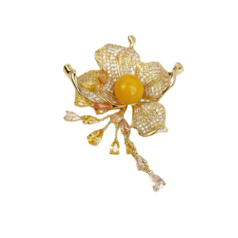 Broșă din cupru cu model floare, stil coreean, placare electrolitică, unisex (cupru; model floare; stil coreean; placare electrolitică)