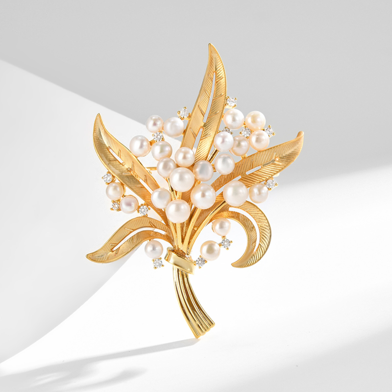 Gyöngyökkel körülölelt virágcsokor brooch nőknek (Anyag: Környezetbarát réz; Forma: Virág; Feldolgozás: Diamant; Stílus: Nőies Elegancia; Funkció: Díszítés, Ajándék)