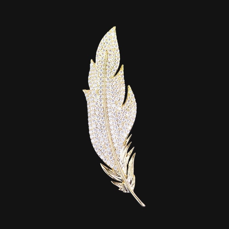 Unisex meďová listová brošňa s kryštálmi, elektroplating