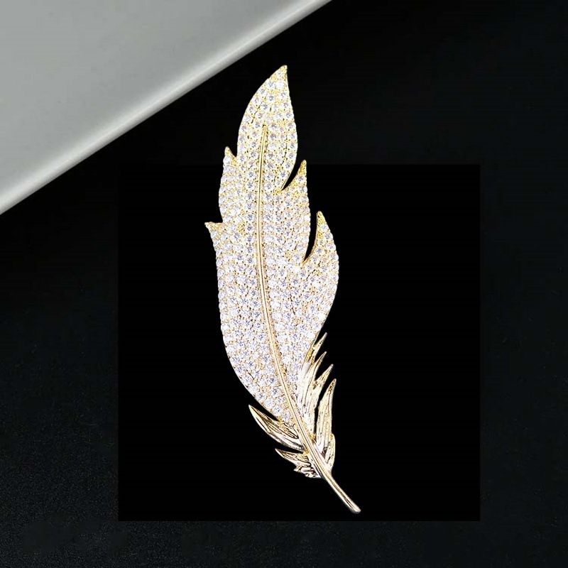 Unisex meďová listová brošňa s kryštálmi, elektroplating