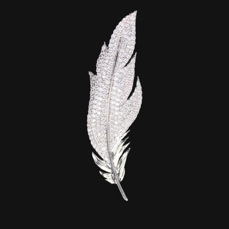 Unisex meďová listová brošňa s kryštálmi, elektroplating