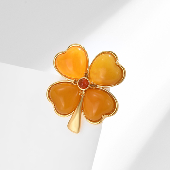 Брошка, цветеобразна детелина с четири листа, екологично чисто медно, диамантно полирана, моден аксесоар