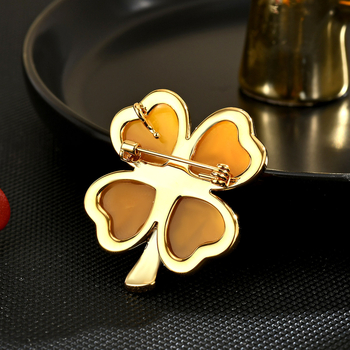 Брошка, цветеобразна детелина с четири листа, екологично чисто медно, диамантно полирана, моден аксесоар