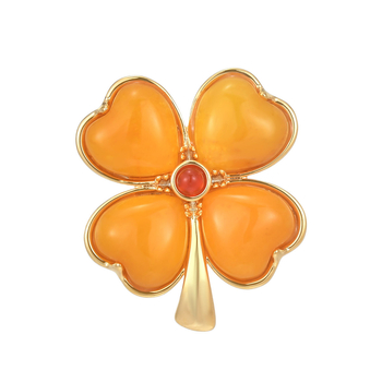 Брошка, цветеобразна детелина с четири листа, екологично чисто медно, диамантно полирана, моден аксесоар