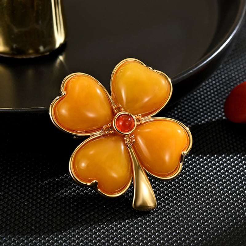 Брошка, цветеобразна детелина с четири листа, екологично чисто медно, диамантно полирана, моден аксесоар