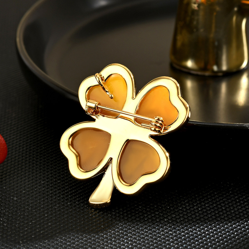 Брошка, цветеобразна детелина с четири листа, екологично чисто медно, диамантно полирана, моден аксесоар