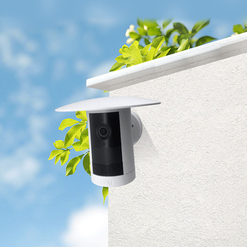 Apaļš plastmasas saules aizsargkapaks kamerai Ring Outdoor Cam Plus (2025) ar aizsargu un bumbveidīgu aizsargu