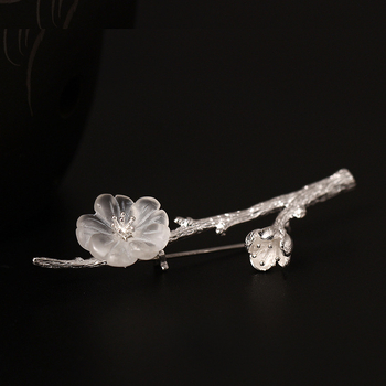 Broš s kristalom i srebrom, ženski etnički stil, cvjetni dizajn, Crystal plum blossom serija