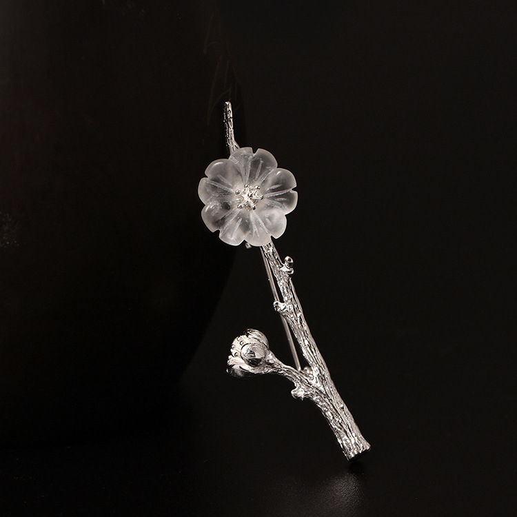 Broš s kristalom i srebrom, ženski etnički stil, cvjetni dizajn, Crystal plum blossom serija
