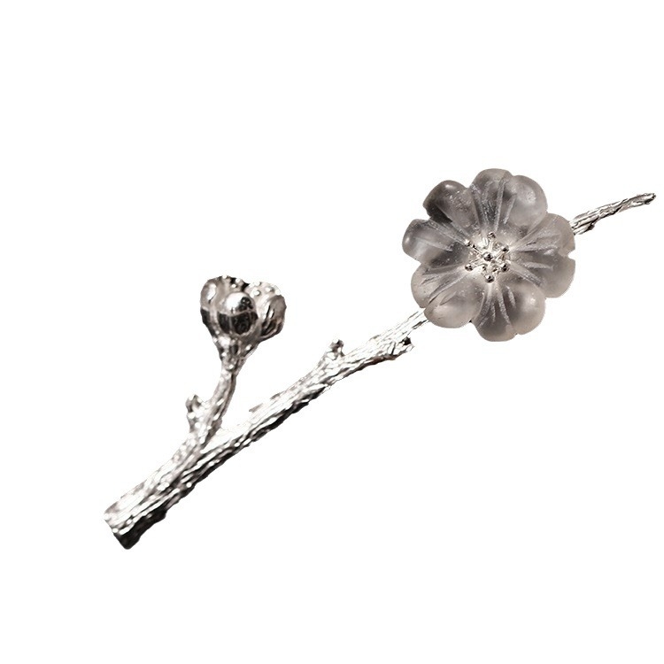 Broš s kristalom i srebrom, ženski etnički stil, cvjetni dizajn, Crystal plum blossom serija