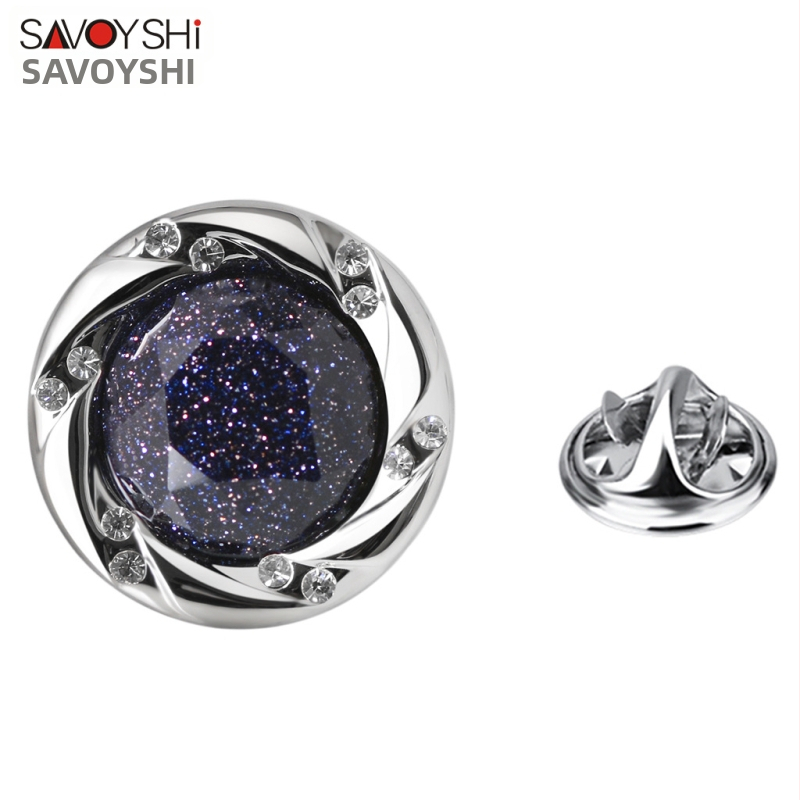 Srebrna mala broš s plavim pijeskovim kamenom, unisex za rever i corsage