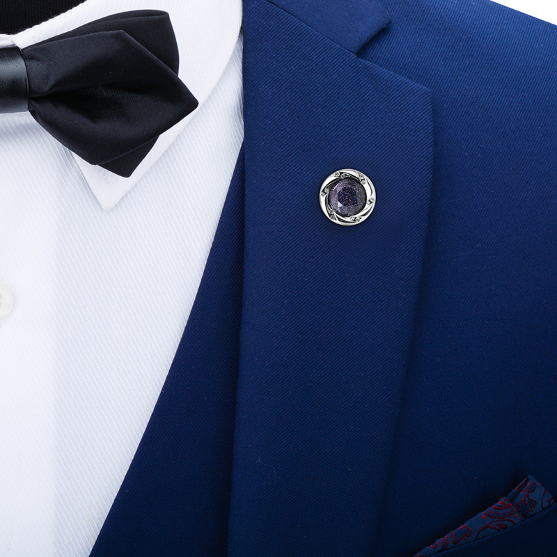 Srebrna mala broš s plavim pijeskovim kamenom, unisex za rever i corsage