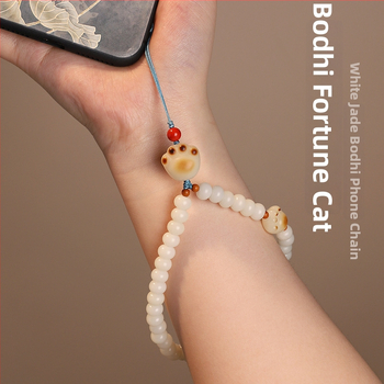 Náhrdelník na telefón Bodhi koreň s ručne navlečenými korálkami, pôvod Hunan, vzor malé zvieratko, pastoraálny štýl, svieži a sladký