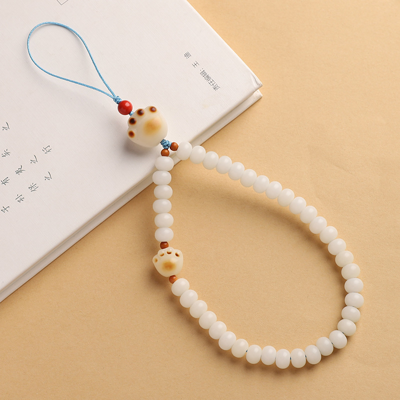 Náhrdelník na telefón Bodhi koreň s ručne navlečenými korálkami, pôvod Hunan, vzor malé zvieratko, pastoraálny štýl, svieži a sladký