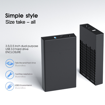Carcasă externă HDD SATA cu USB 2.0, montaj fără unelte, carcasă ABS, suportă până la 6 TB.