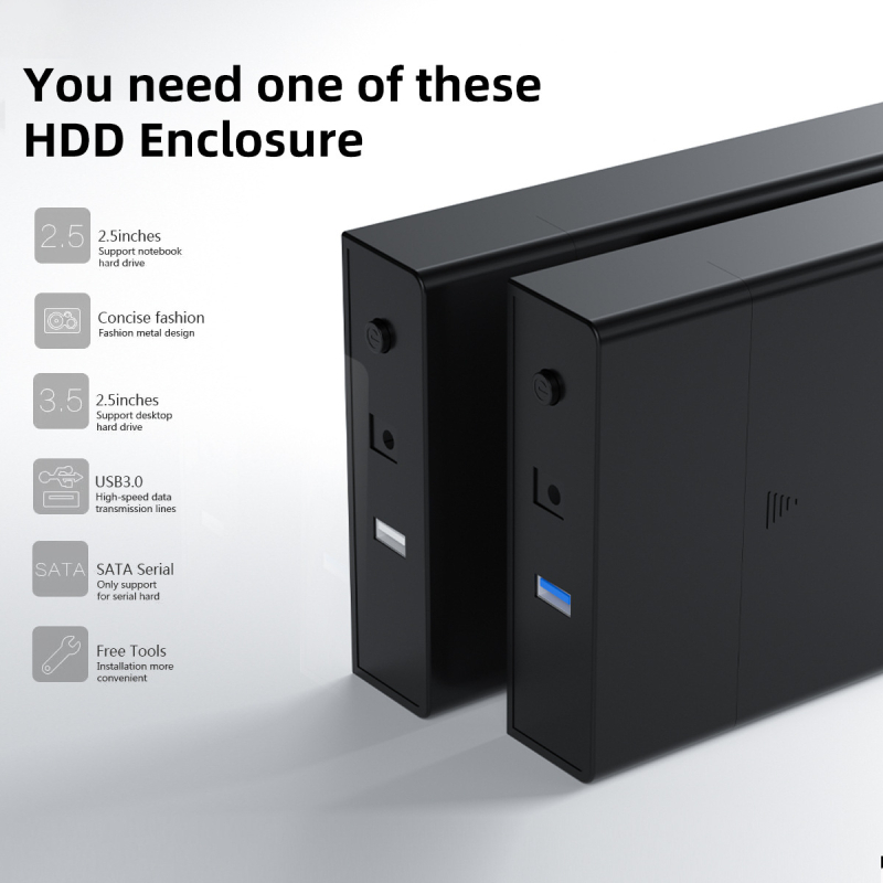 Carcasă externă HDD SATA cu USB 2.0, montaj fără unelte, carcasă ABS, suportă până la 6 TB.