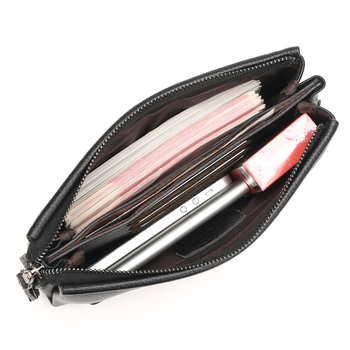 Clutch din piele pentru bărbați, piele naturală, formă orizontală dreptunghiulară, închidere cu fermoar, impermeabil, compartimente interne pentru bancnote, pașaport și carduri