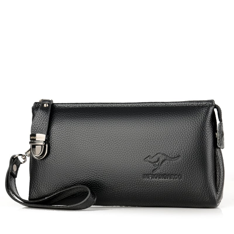 Clutch din piele pentru bărbați, piele naturală, formă orizontală dreptunghiulară, închidere cu fermoar, impermeabil, compartimente interne pentru bancnote, pașaport și carduri