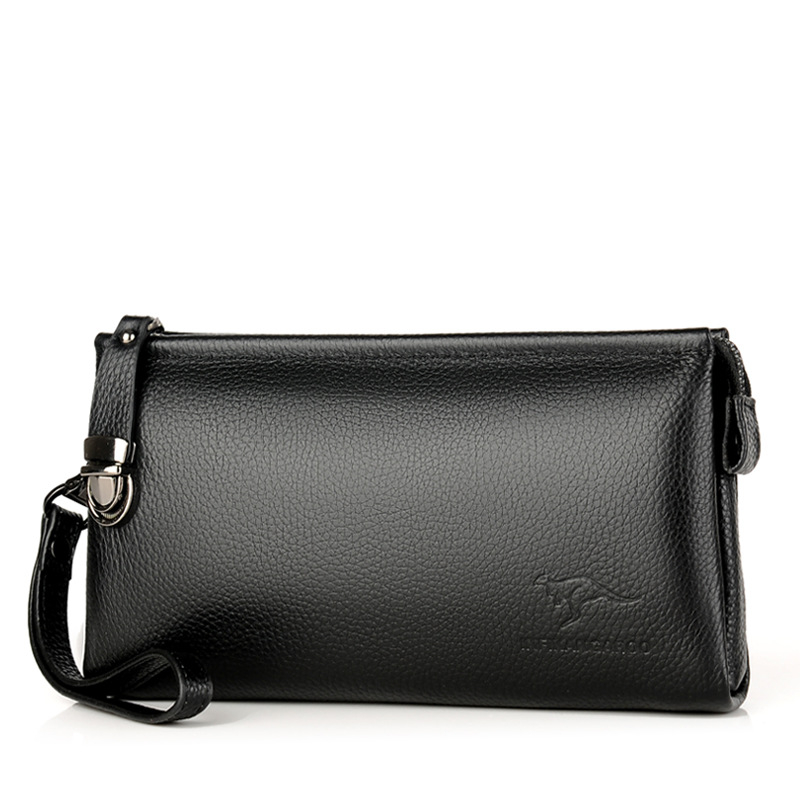 Clutch din piele pentru bărbați, piele naturală, formă orizontală dreptunghiulară, închidere cu fermoar, impermeabil, compartimente interne pentru bancnote, pașaport și carduri