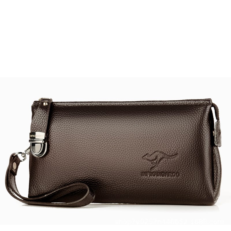 Clutch din piele pentru bărbați, piele naturală, formă orizontală dreptunghiulară, închidere cu fermoar, impermeabil, compartimente interne pentru bancnote, pașaport și carduri