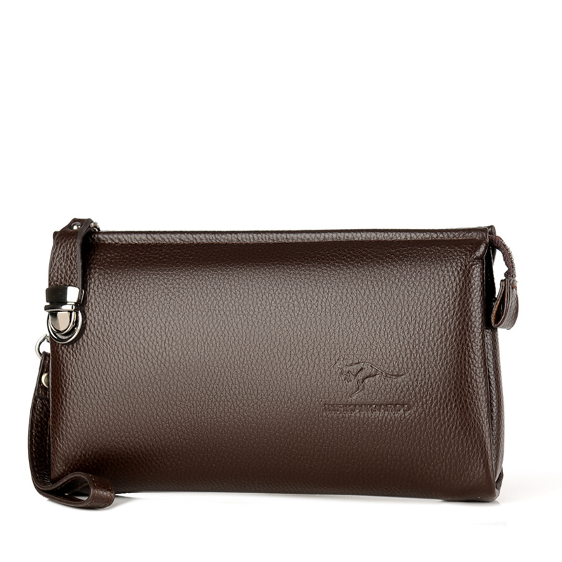 Clutch din piele pentru bărbați, piele naturală, formă orizontală dreptunghiulară, închidere cu fermoar, impermeabil, compartimente interne pentru bancnote, pașaport și carduri