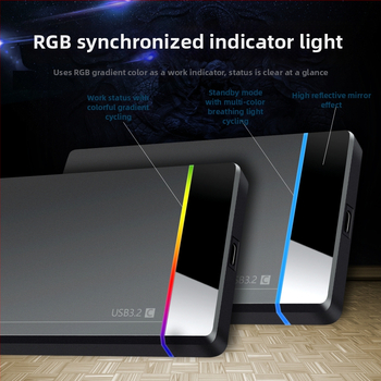 Shuole U25n-l 2,5-palcové externé HDD puzdro s Type-C, beznástrojová inštalácia, RGB indikátor, USB 3.2 Gen 1 (5 Gbps), PC+ABS, Podpora až 6TB