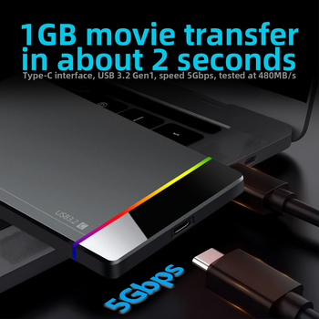 Shuole U25n-l 2,5-palcové externé HDD puzdro s Type-C, beznástrojová inštalácia, RGB indikátor, USB 3.2 Gen 1 (5 Gbps), PC+ABS, Podpora až 6TB