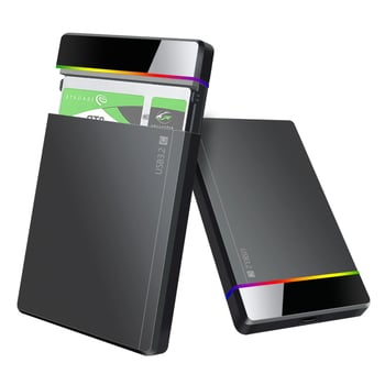 Shuole U25n-l 2.5-инчов Type-C безинструментален външен HDD корпус с RGB индикатор, USB 3.2 Gen 1 (5 Gbps), PC+ABS, поддържа до 6TB
