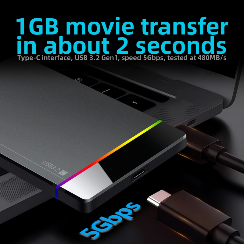 Shuole U25n-l 2,5-palcové externé HDD puzdro s Type-C, beznástrojová inštalácia, RGB indikátor, USB 3.2 Gen 1 (5 Gbps), PC+ABS, Podpora až 6TB