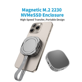 Carcasă externă NVMe M.2 SSD — aliaj de aluminiu + silicon; suport pentru memorie; PD până la 100W